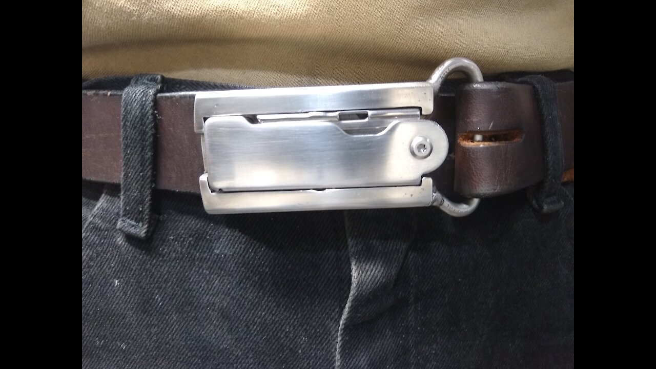 BANNED ITEM: Work Pro Knife belt buckle holster SOLID Stainless Steel -gerber and zippo also available-