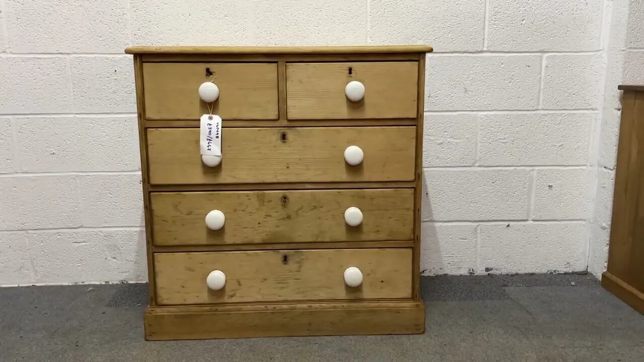 Small Early Victorian Pine 2 Over 3 Chest Of Drawers With Porcelain Knobs (V4009B) @PinefindersCoUk​