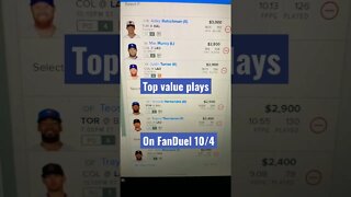 Dreams Top Value Picks for MLB DFS Today Main Slate 10/4/2022 Daily Fantasy Strategy FanDuel