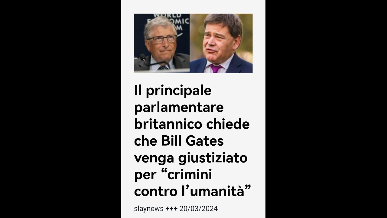 REGNO UNITO: <<IL DEPUTATO ANDREW BRIDGEN HA CHIESTO LA PENA DI MORTE PER GATES E ALTRI PER IL LORO RUOLO NELLA PROMOZIONE DEI VACCINI CONTRO IL COVID>> 19 marzo 2024