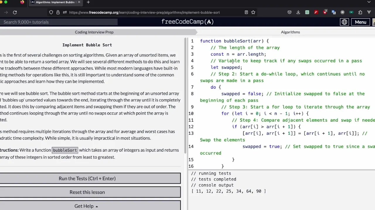 Challenge #17 Implement Bubble Sort