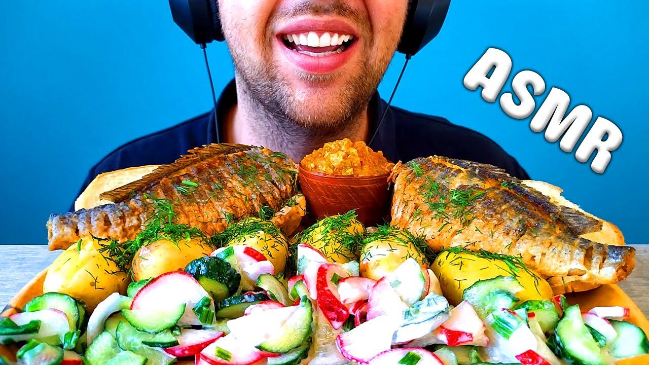 ASMR DORADO FISH + FRIED POTATO + ZUCCHINI CAVAIR | EATING SOUNDS (NO TALKING) MUKBANG