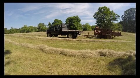 Baling hay with a pickup truck