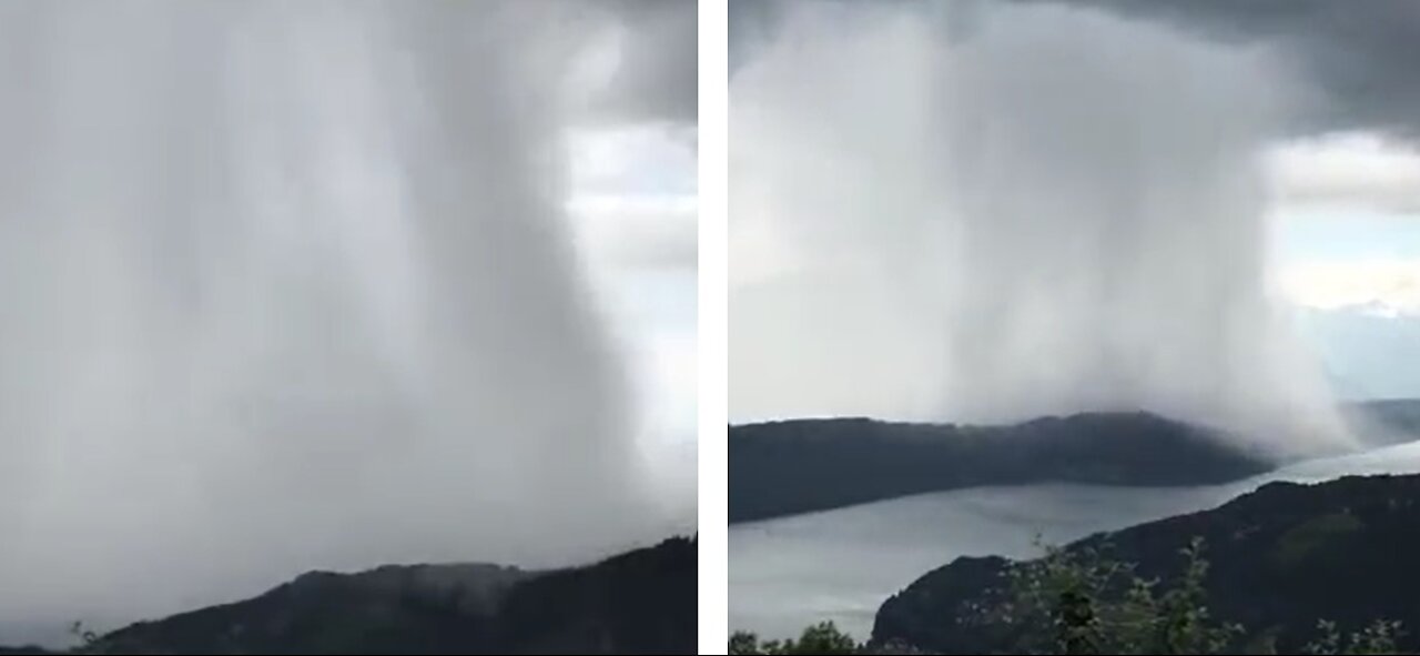 Clouds dump water in lake