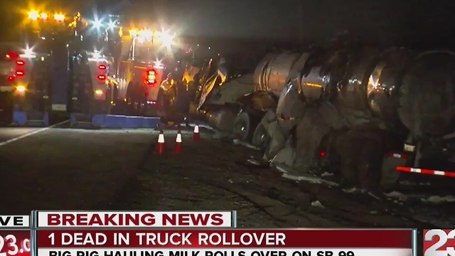 One dead in truck rollover on southbound Highway 99