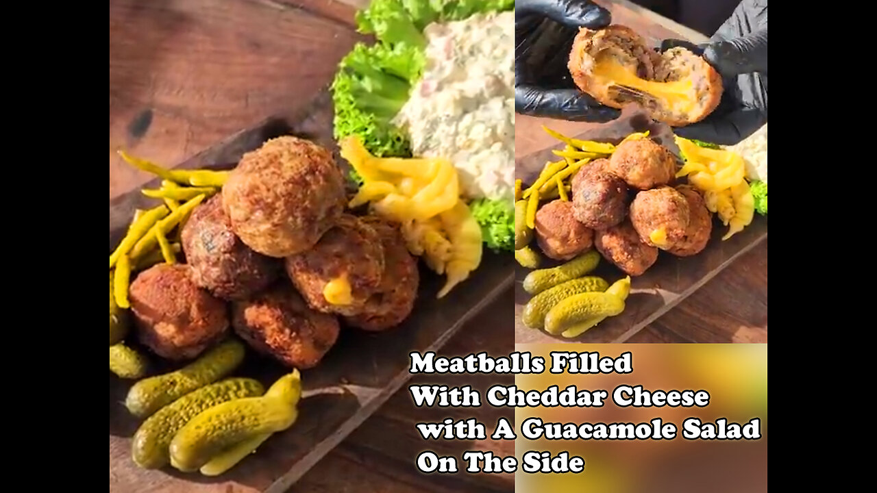 Meatballs Filled With Cheddar Cheese with A Guacamole Salad On The Side 🧆 cocking food videos