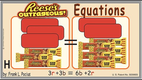 VISUAL REESES OUTRAGEOUS 3r+3b=6b+2r EQUATION _ SOLVING EQUATIONS _ SOLVING WORD PROBLEMS