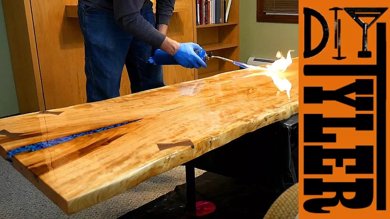 Live Edge Epoxy River Desk with Black Galvanized Pipe Base