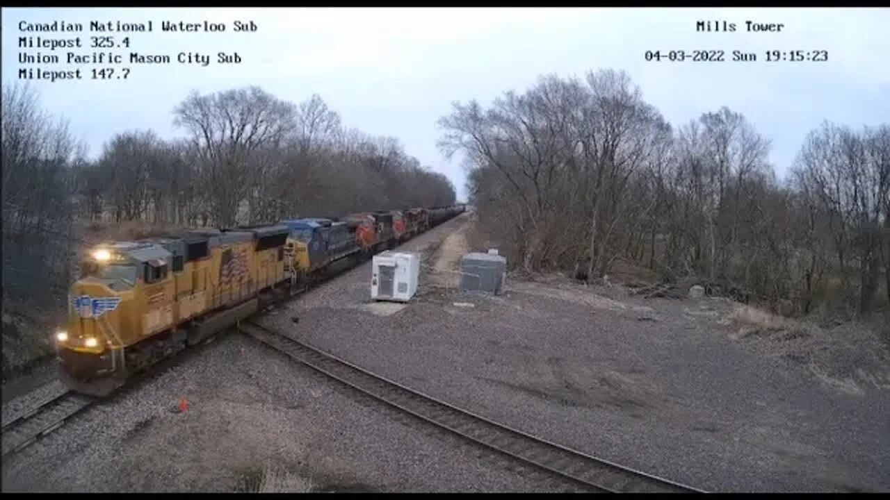 UP 5109 Leading WB CN L571 Manifest with CSX 9012 YN2 at Mills Tower on April 3, 2022