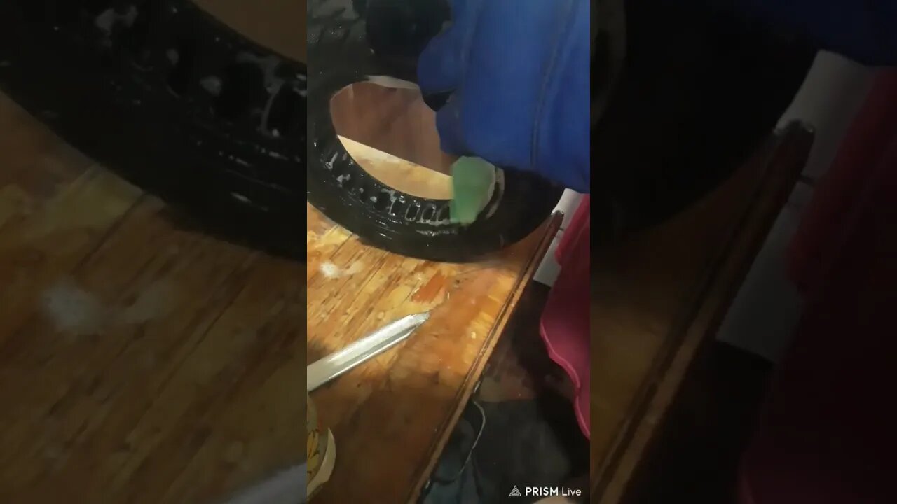 soaping the tire to put on x7 pro