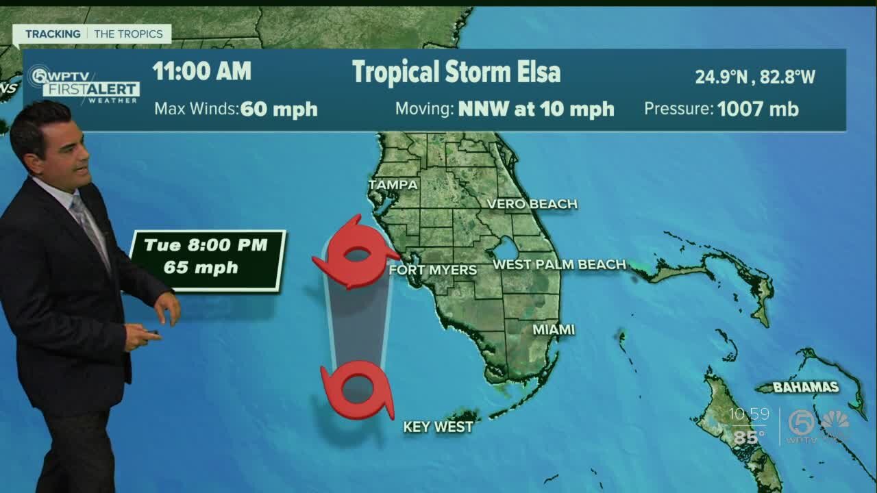 Severe weather possible locally as Tropical Storm Elsa moves up Florida's west coast