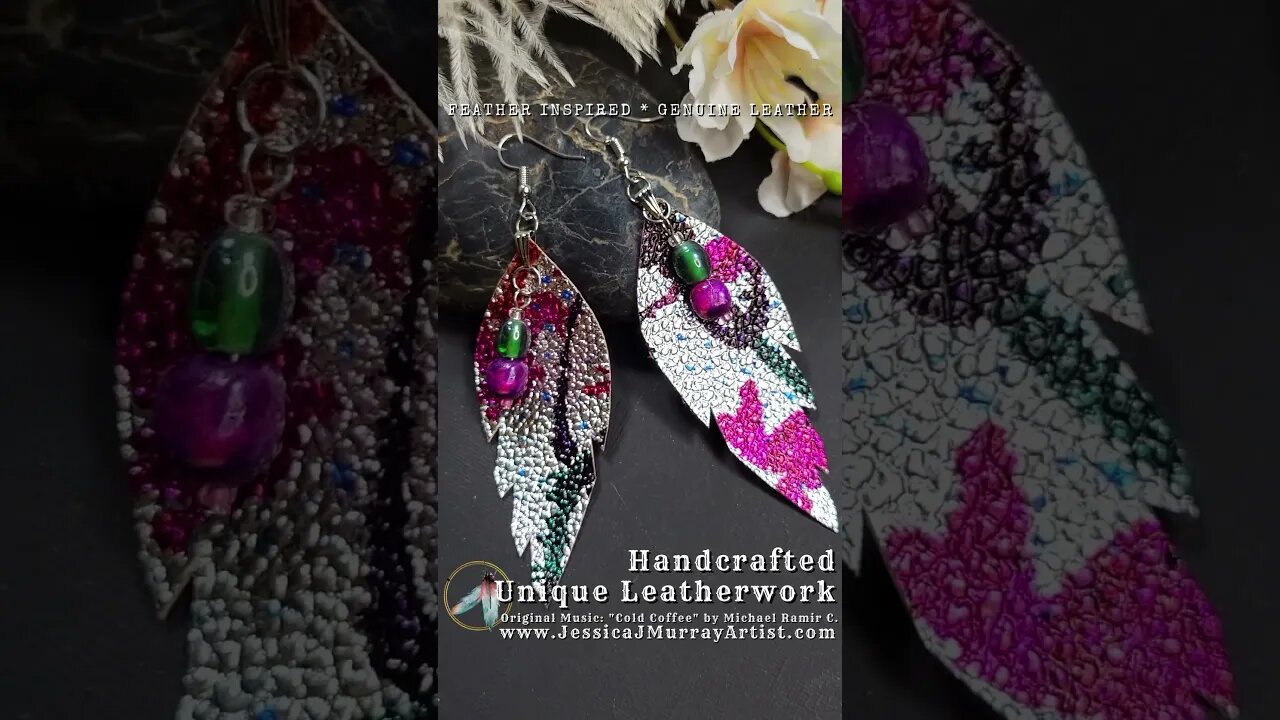 FUCHSIA SPLASH, 3 inch, leather feather earrings