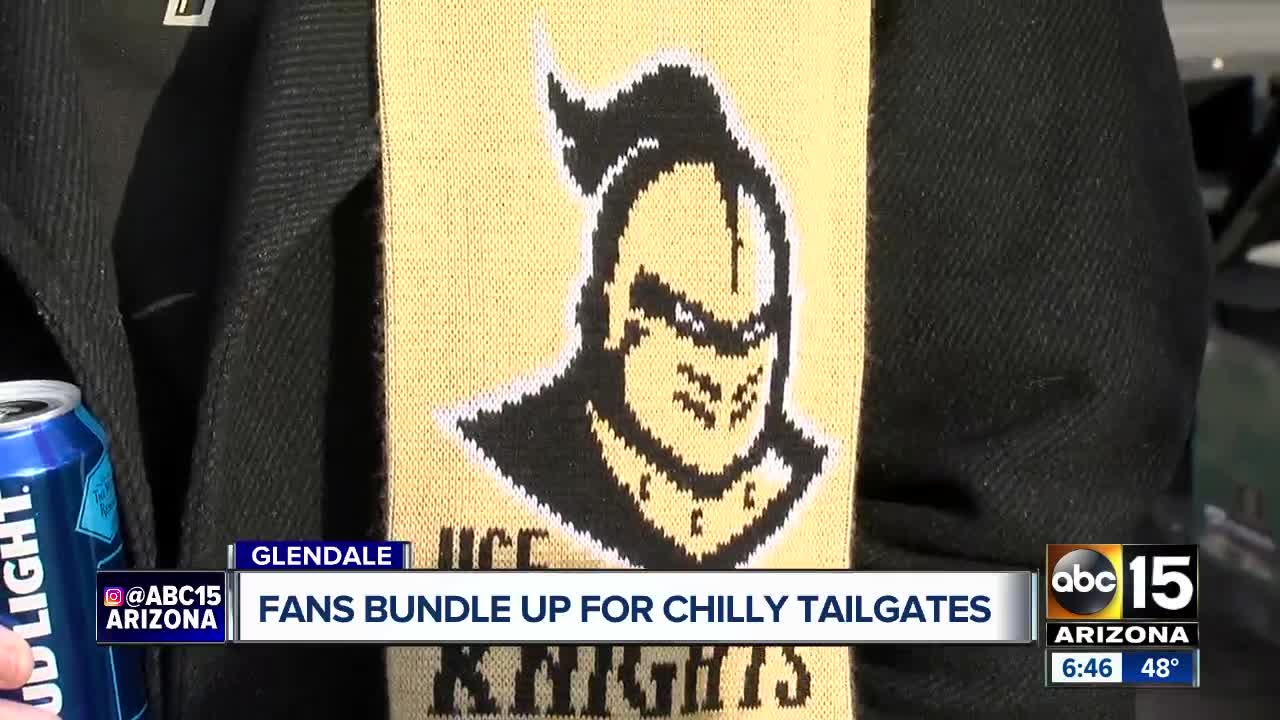 Sports fans bundle up for chilly tailgate parties in Glendale