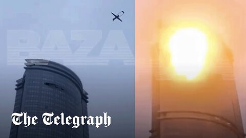 Moment suspected Ukrainian drone hits high-rise building in Kazan, Russia