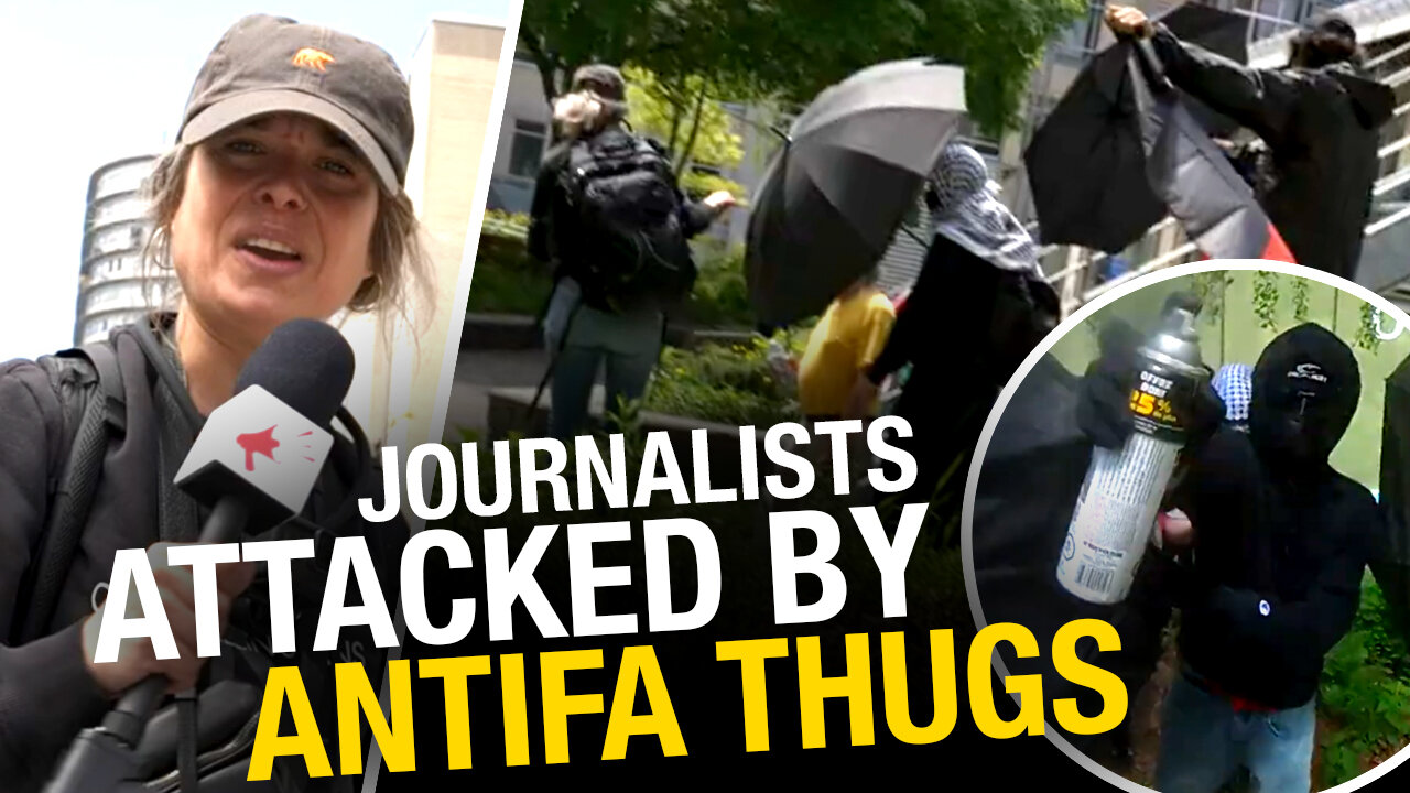 Antifa thugs spray-paint Rebel News team while covering pro-Hamas encampment
