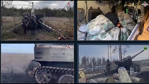 2A36 Giatsint-B and 2S1 Gvozdika artillery guns in denazification combat action