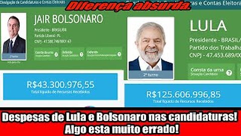 Despesas de Lula e Bolsonaro nas candidaturas! Algo esta muito errado