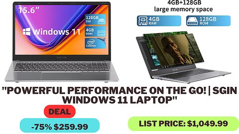 "SGIN 15.6 Inch Windows 11 Laptop - 4GB DDR4, 128GB SSD, Intel Celeron Quad Core, UHD Graphics 600