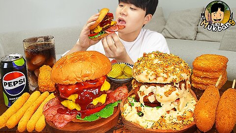 ASMR MUKBANG | CHEESE BURGER, Cheese stick, Fried Chicken, hot dog recipe ! eating