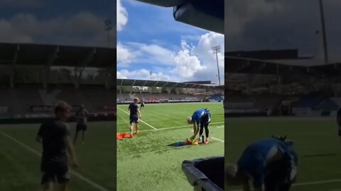 Juggling the soccer ball in the trash can @George Serbanescu