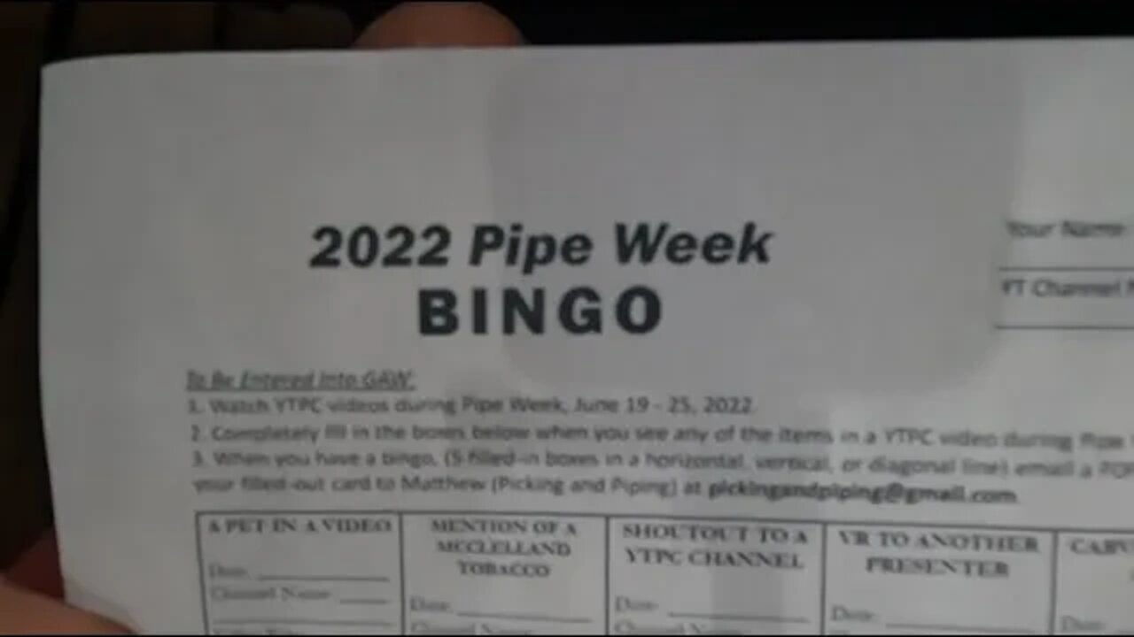 Pipe Week Bingo