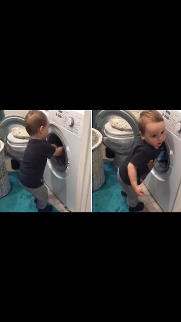 Caring Toddler Helps His Mom With The Laundry