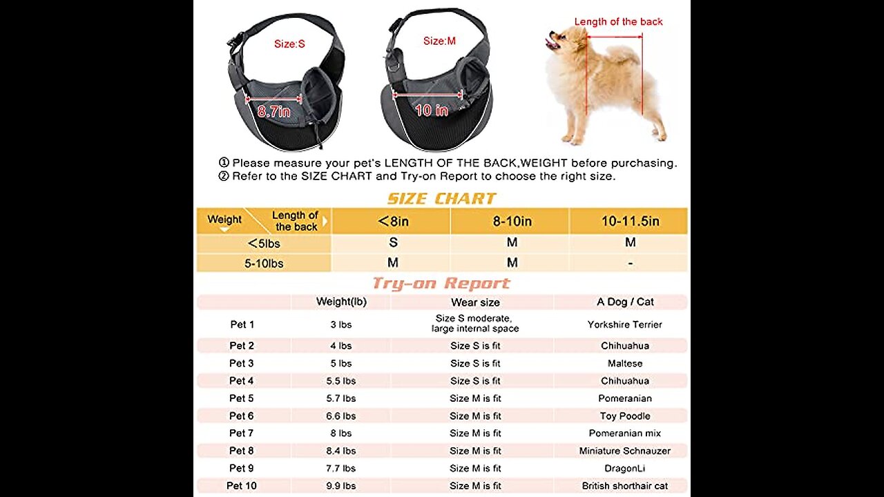 WOYYHO Small Pet Dog Sling Carrier Zipper Pocket Breathable Puppy Sling Carrier with Removable...