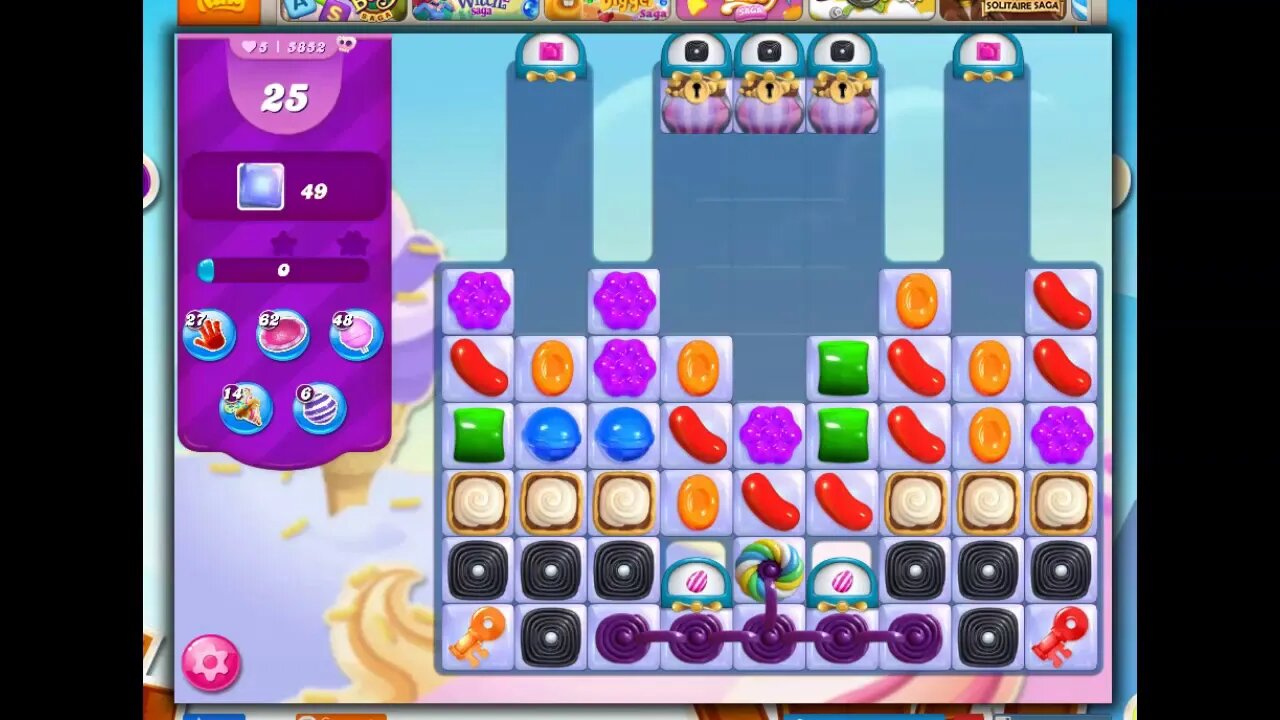 Candy Crush Level 5852 Talkthrough, 25 Moves 0 Boosters