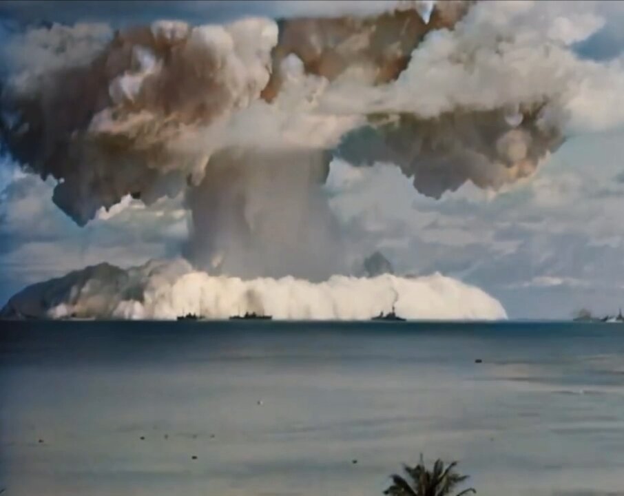 The amazing destructive power of a nuclear women being set off in the middle of the ocean