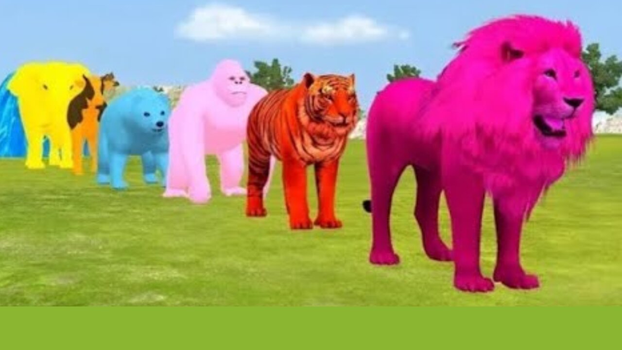 Paint Animals Gorilla Cow Tiger Lion Elephant Fountain Crossing Animal Game