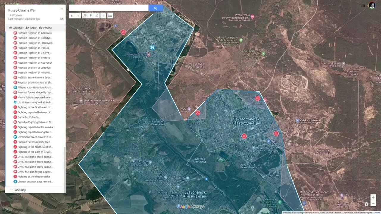 [ Battle of Severodonetsk ] Fighting reported now in North-west, North-east and Eastern side of city