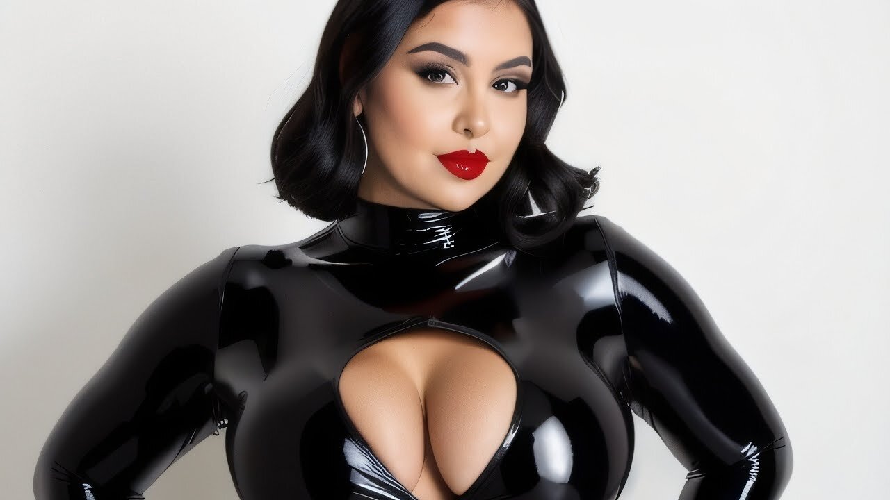 [4K] 'Thick Curvy Girl Modelling in Black Leather Dress' AI Art