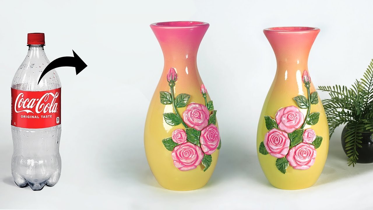 Plastic bottle flower vase || Flower vase making with cement || Best out of waste