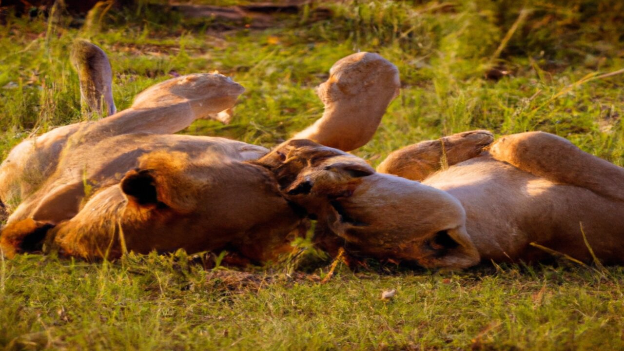 Lions Roll Around In The Grass With Pure Happiness
