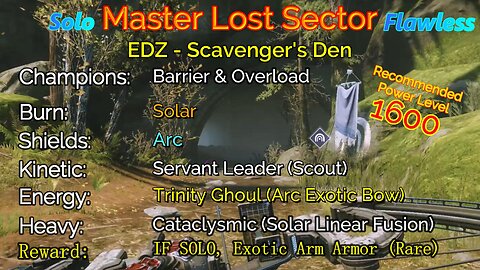 Destiny 2 Master Lost Sector: EDZ - Scavenger's Den on my Titan Solo-Flawless 11-5-22