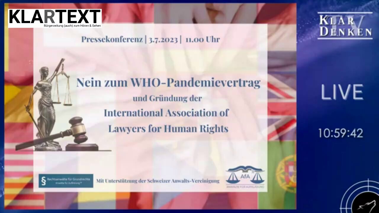 Pressekonferenz der "Anwälte für Aufklärung" zum WHO-Pandemievertrag / Köln / 03.07.2023 / Re-Upload