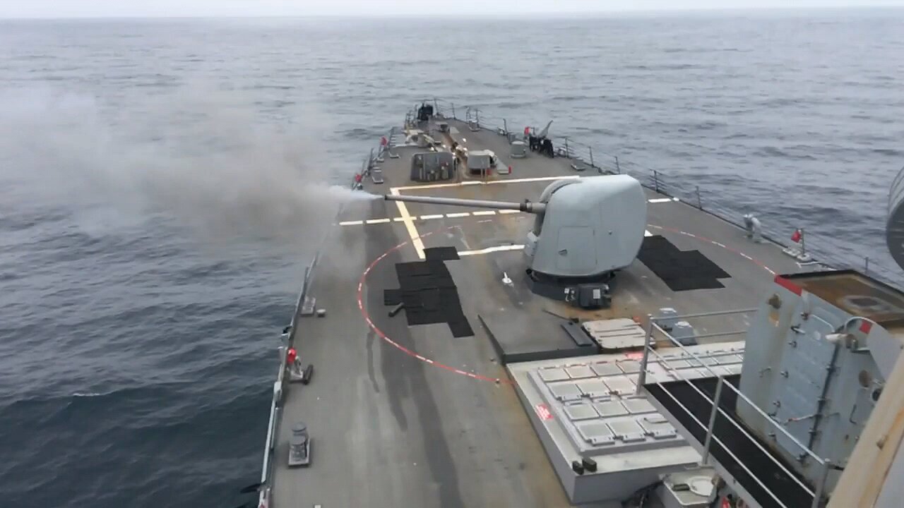 5 Inch Gun firing in slow motion