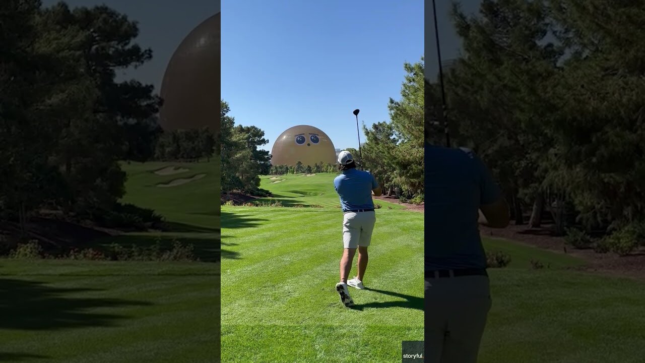 The Las Vegas Sphere appears to mock this golfer’s tee shot
