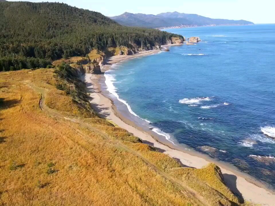 — Cape Velikan is hidden behind the ridges and mountains of Sakhalin