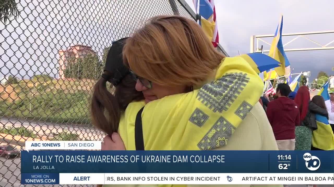 Rally held in La Jolla to raise awareness for Ukraine after major dam collapse