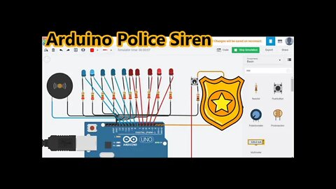Arduino Police Siren with LEDs on Tinkercad
