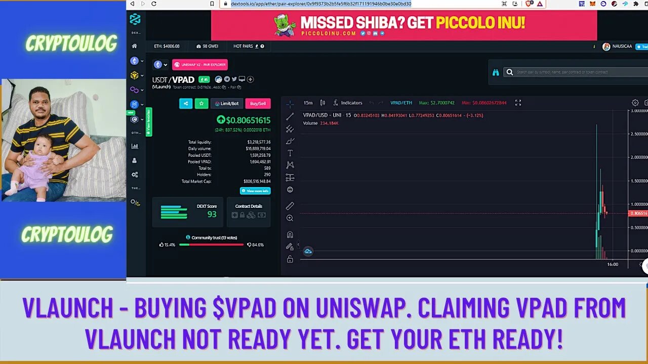 Vlaunch - Buying $VPAD On Uniswap. Claiming VPAD From Vlaunch Not Ready Yet. Get Your ETH Ready!