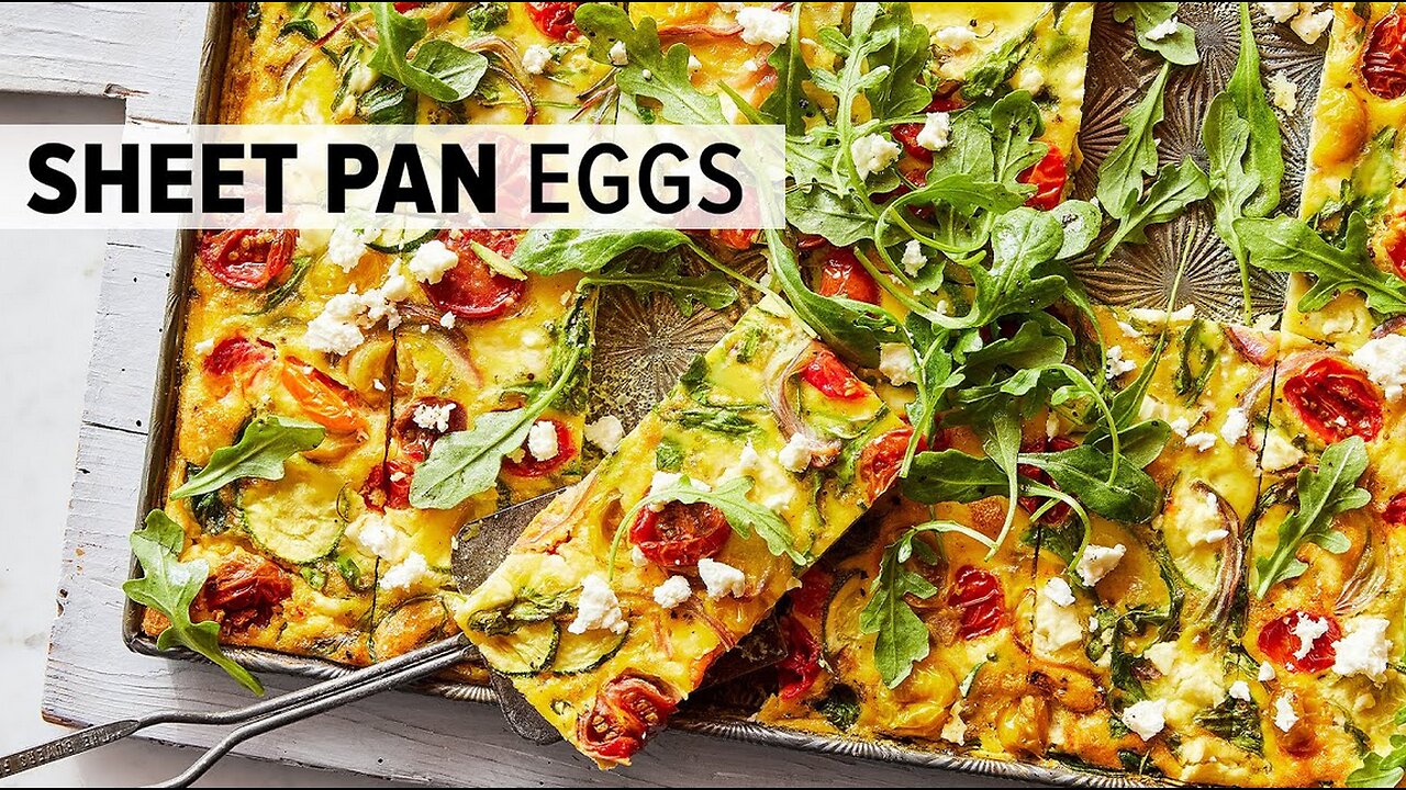 MEDITERRANEAN SHEET PAN EGGS | from my healthy meal prep cookbook!