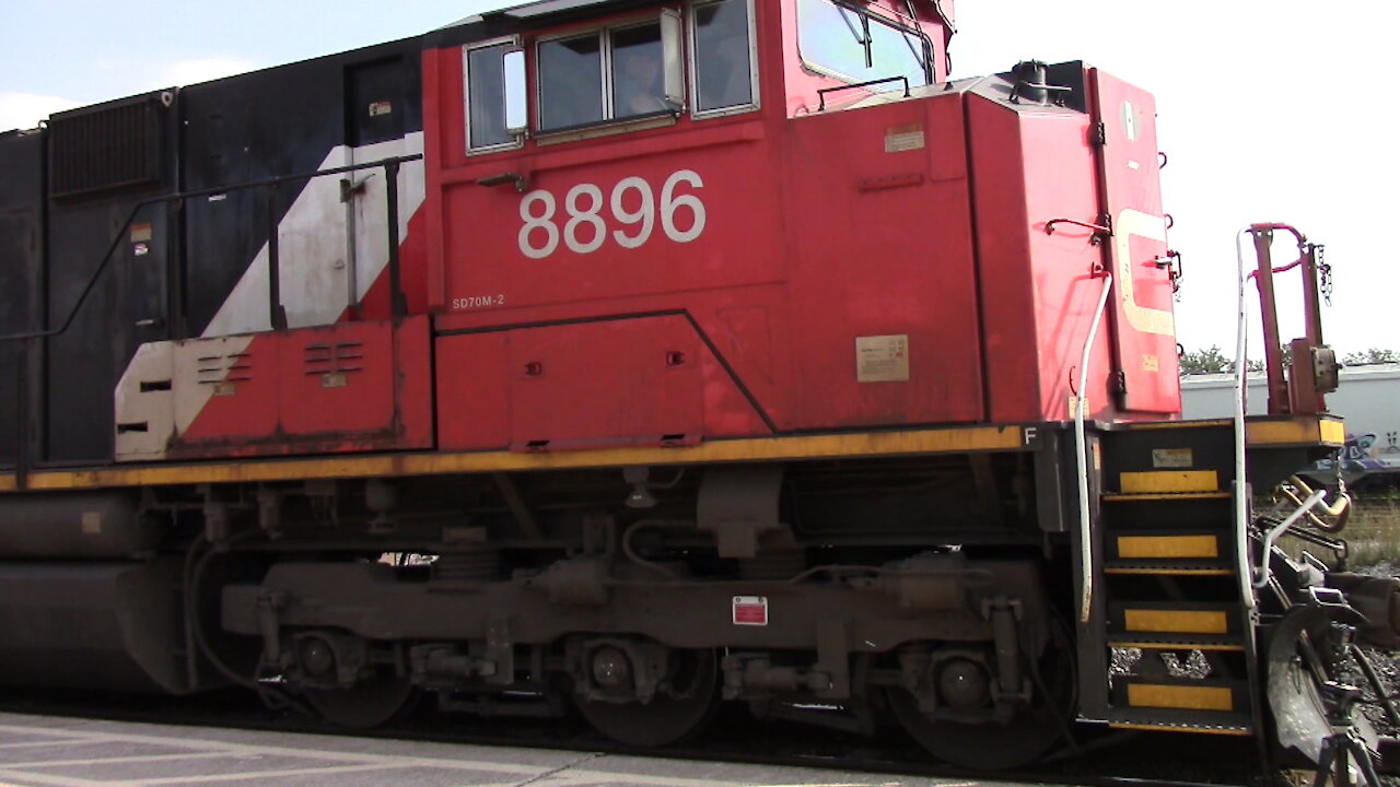 CN 8896 & CN 2301 Engines Potash Train Westbound In Ontario