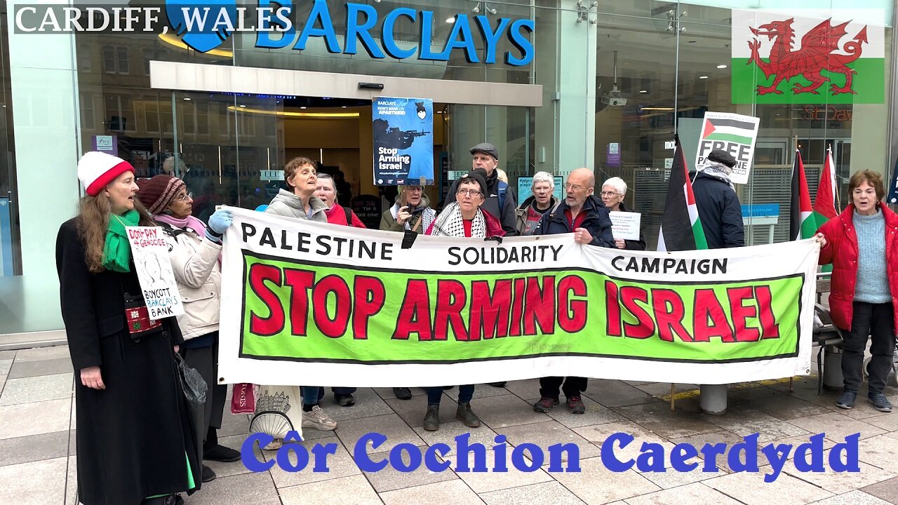 Côr Cochion Caerdydd🍉Boycott Barclays, Don’t Bank on Apartheid, Cardiff🍉☮️