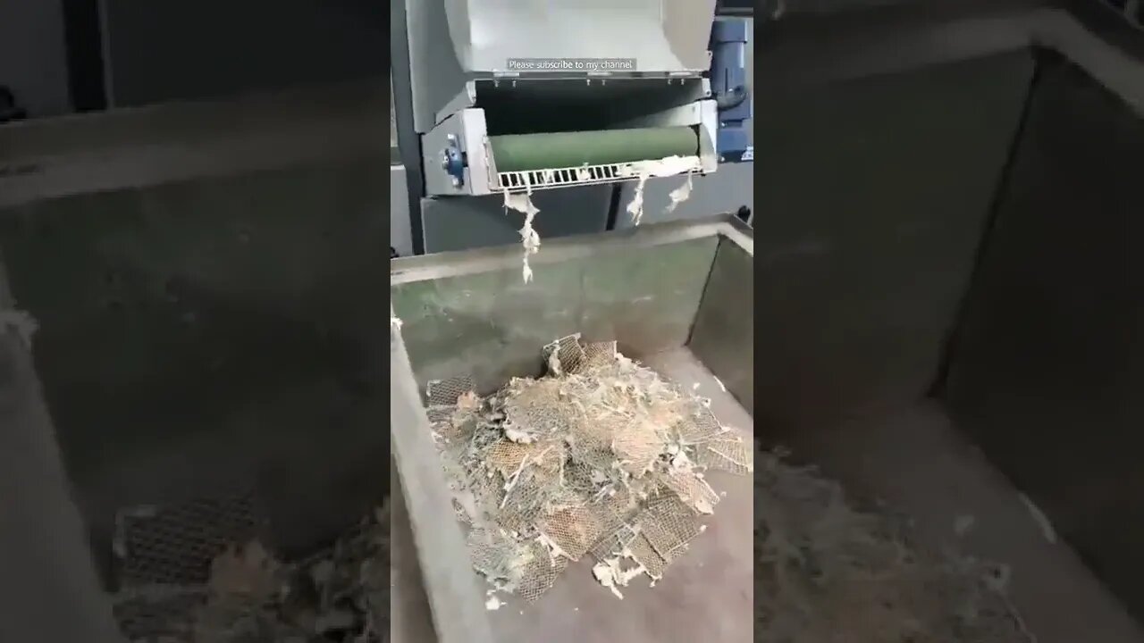 Crushing the dry damaged plates for recycling.