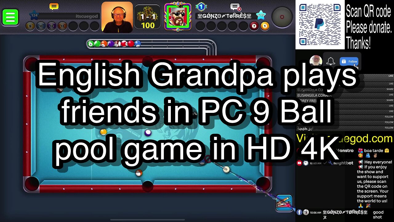 English Grandpa plays friends in PC 9 Ball pool game in HD 4K 🎱🎱🎱 8 Ball Pool 🎱🎱🎱[ReRun]