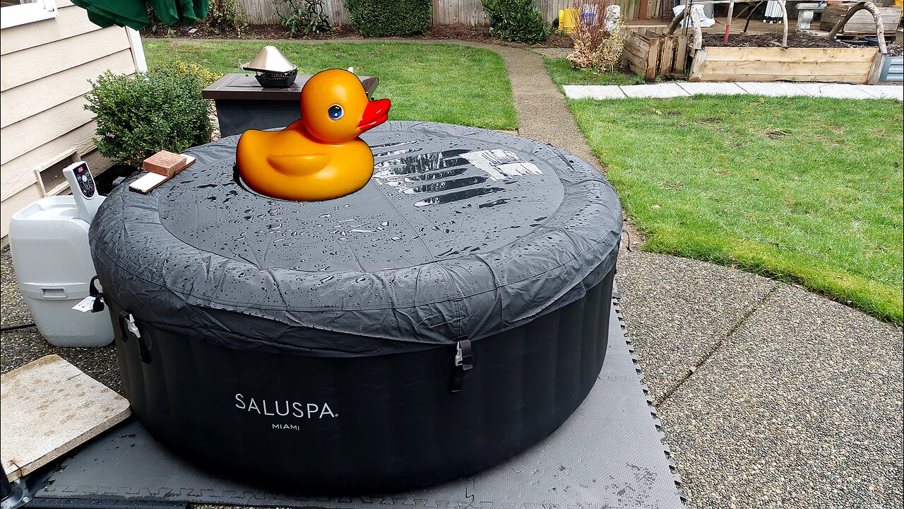 Silly Fun Bestway SALUSPA Spa Hot Tub Setup Outdoor Mat Umbrella Install on Backyard Patio DIY FUN