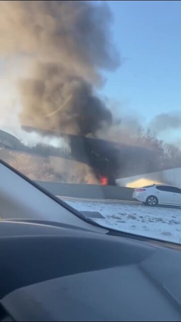 Semi ablaze at I-35 at I-435 in Claycomo — submitted by Mollie Bunkers