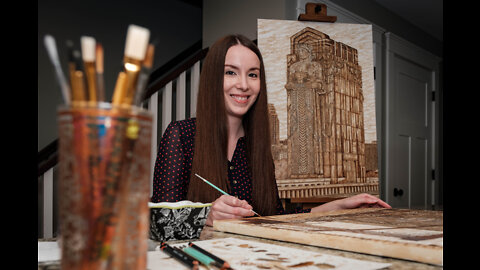 She paints local landmarks with coffee, capturing them in nostalgic wonder